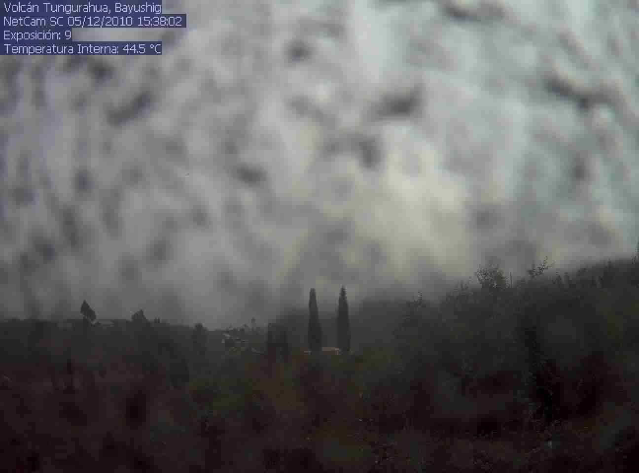 Imagen que muestra  el lente de la cámara de monitoreo cubierto de ceniza. La cámara se localiza en la zona de Bayushig, al suroeste del volcán.